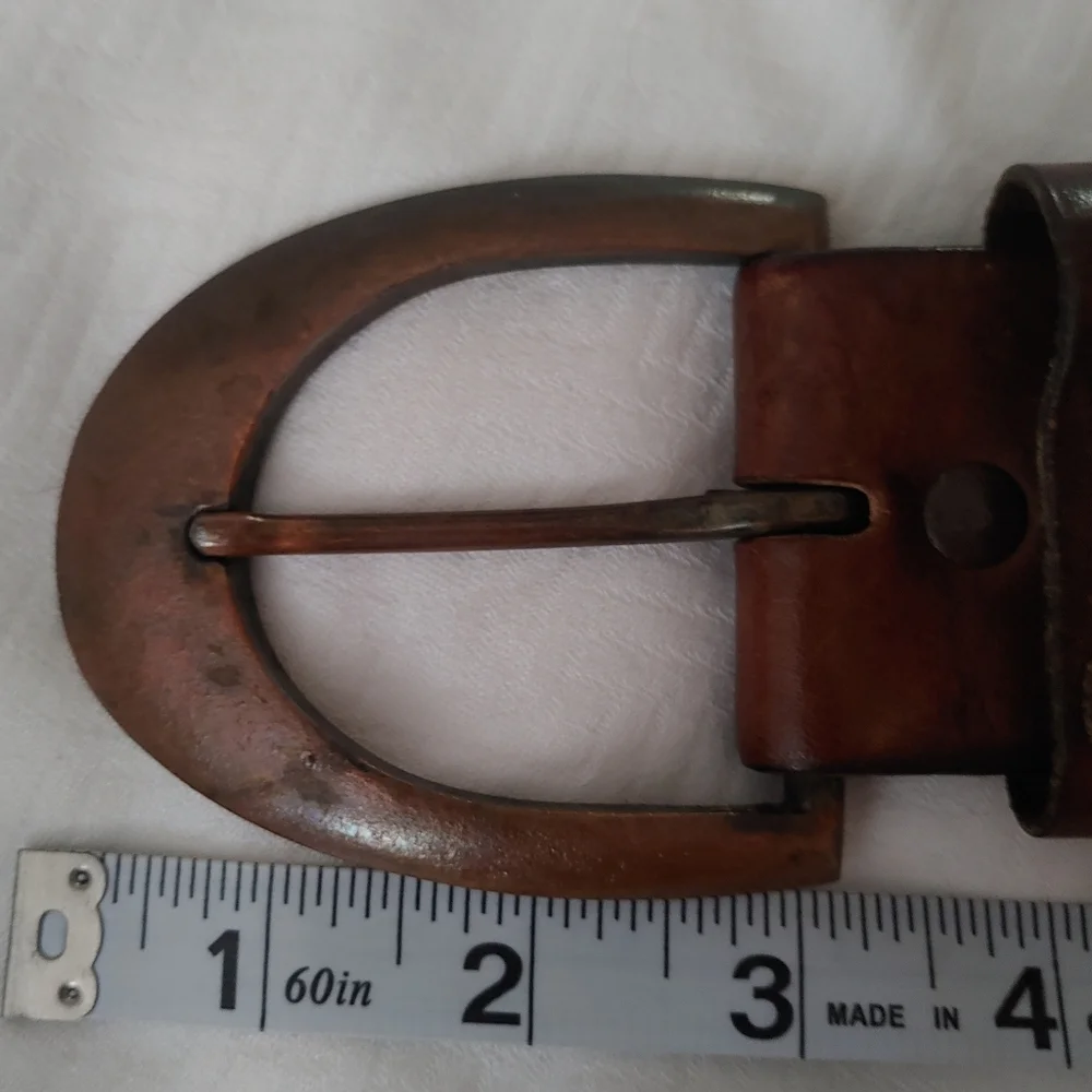 Brown Steerhide Leather Vintage Belt with Metal Accents Brass Buckle